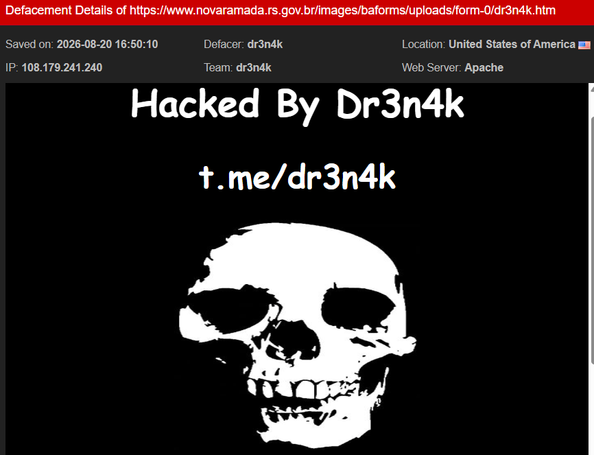 dr3n4k targets the website of Município de Nova Ramada
