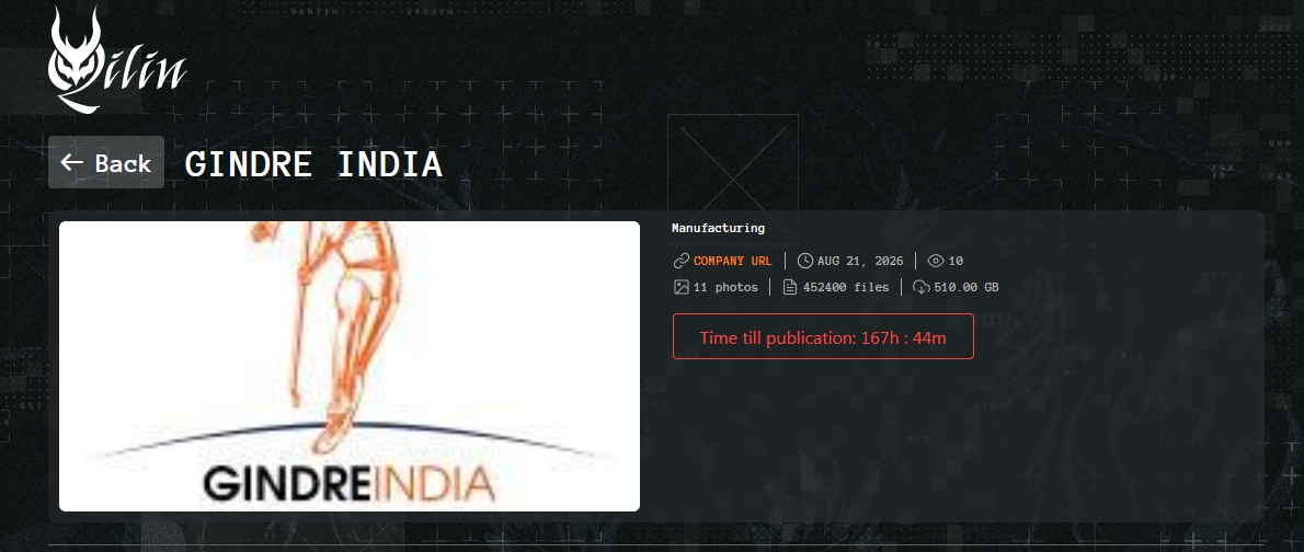 Gindre India Components Private Limited Falls Victim to Qilin Ransomware