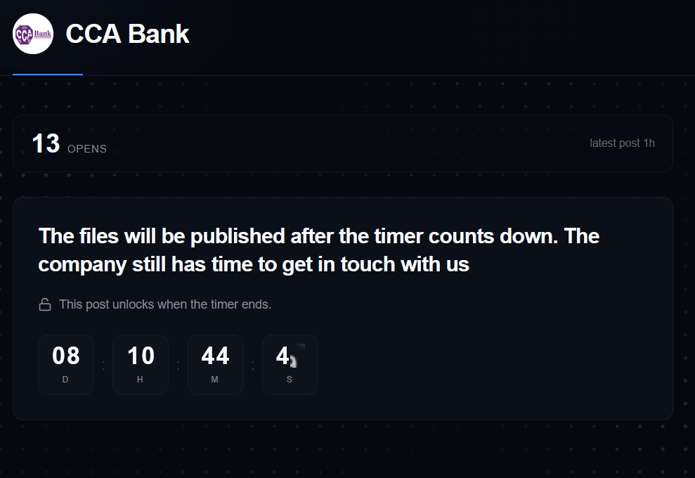 CCA-Bank falls victim to Everest Ransomware