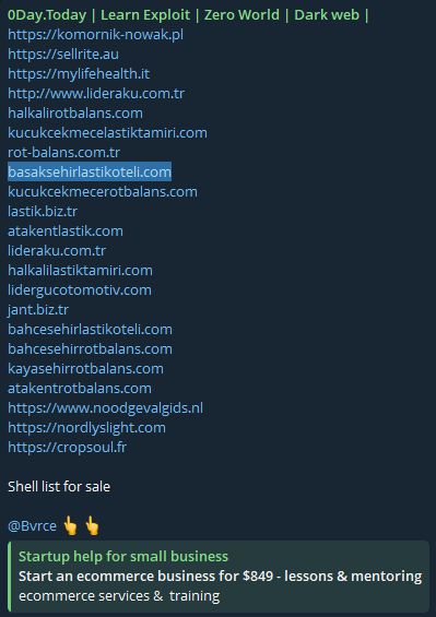 Alleged sale of unauthorized webshell access to BAŞAKŞEHİR LASTİK OTELİ