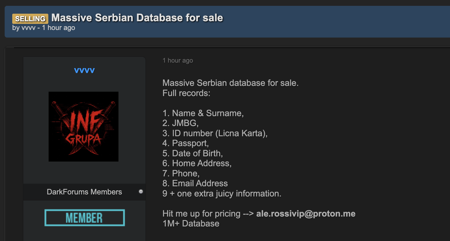 Alleged sale of Serbian Citizen Database