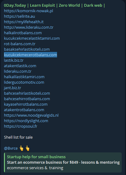 Alleged sale of unauthorized webshell access to Küçükçekmece Rot Balans