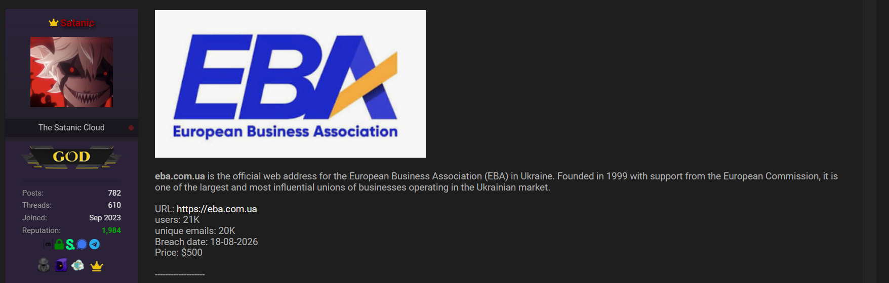 Alleged data breach of European Business Association