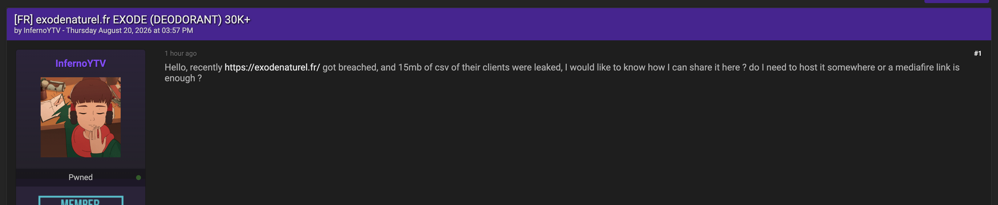 Alleged Data Breach of Exode Naturel