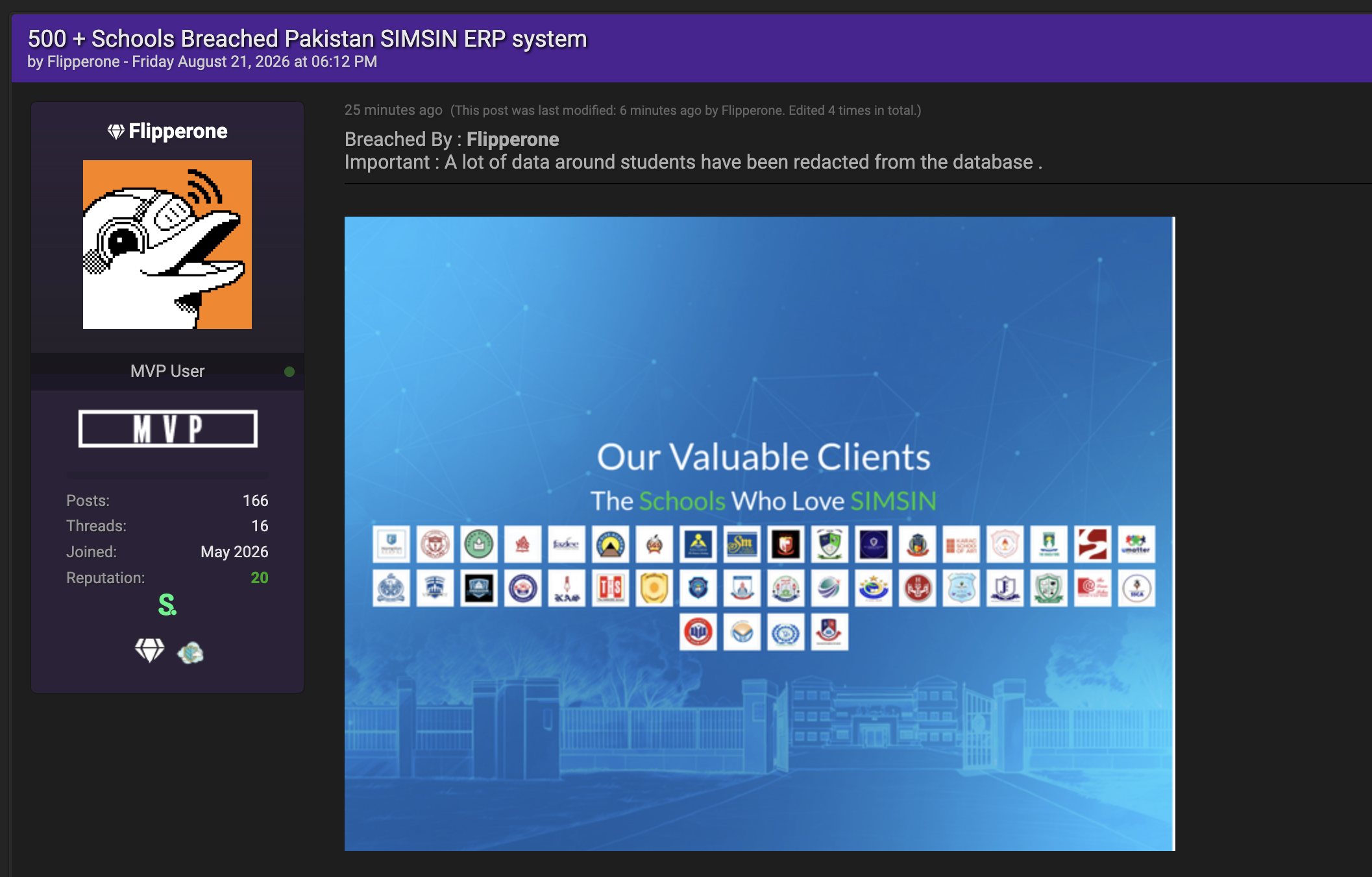 Alleged Data Breach of SIMSIN ERP