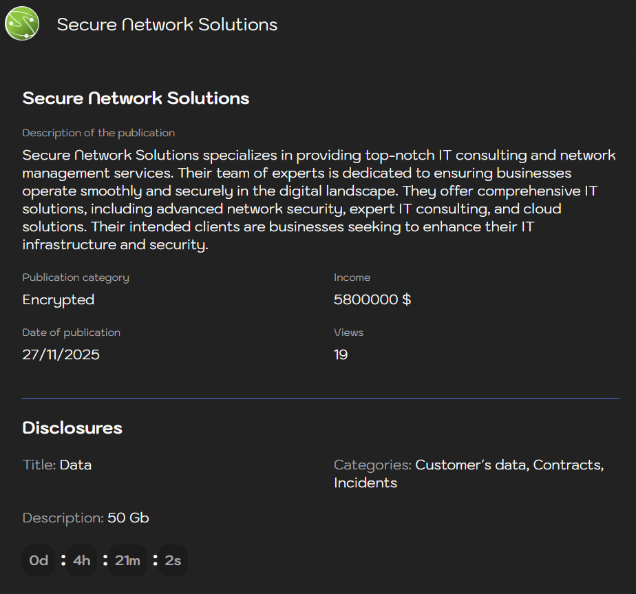 Secure Network Solutions India成为Sinobi勒索软件的受害者