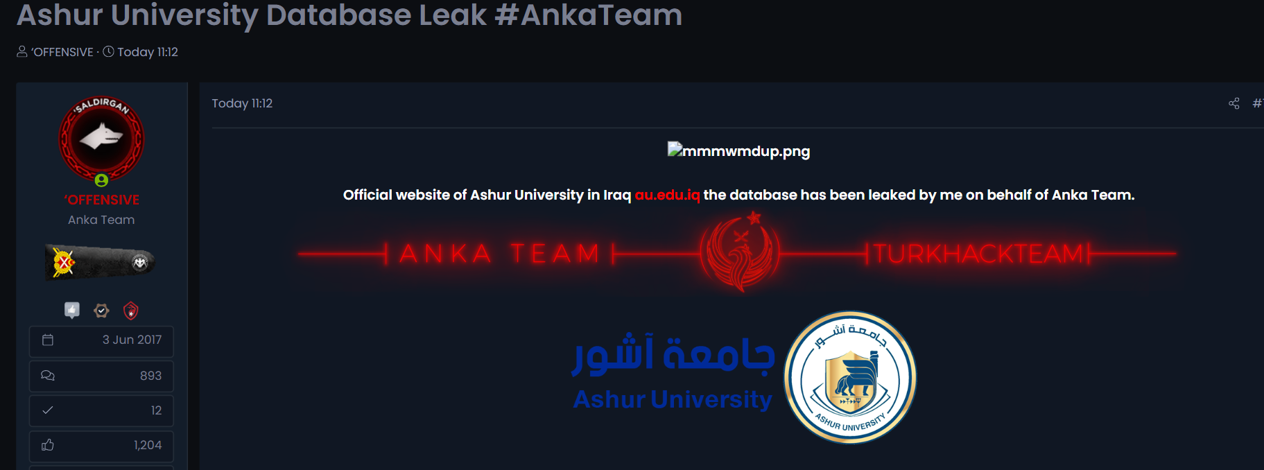 Alleged Data Leak of Ashur University
