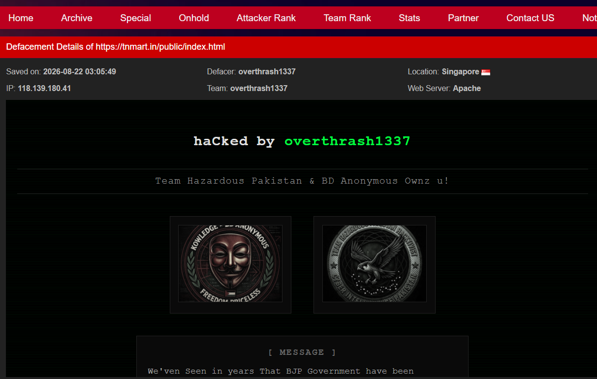 overthrash1337 targets the website of Matrimony