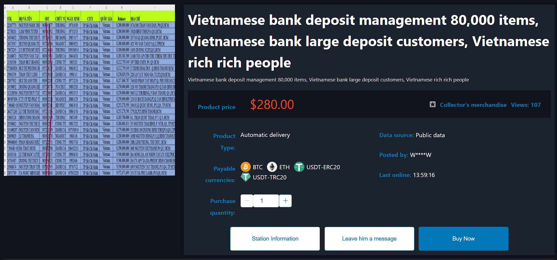 Alleged Sale of Vietnamese Banking Database
