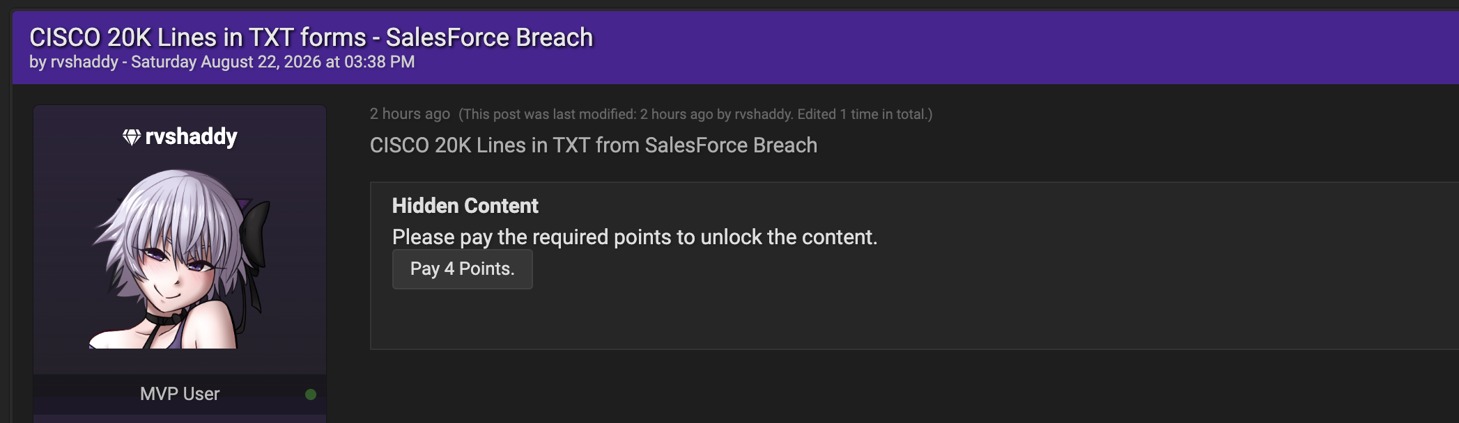 Alleged Data Breach of Cisco