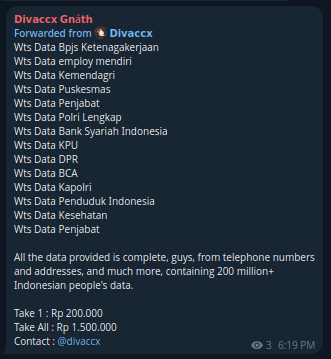 Alleged Sale of Multiple Indonesian Databases