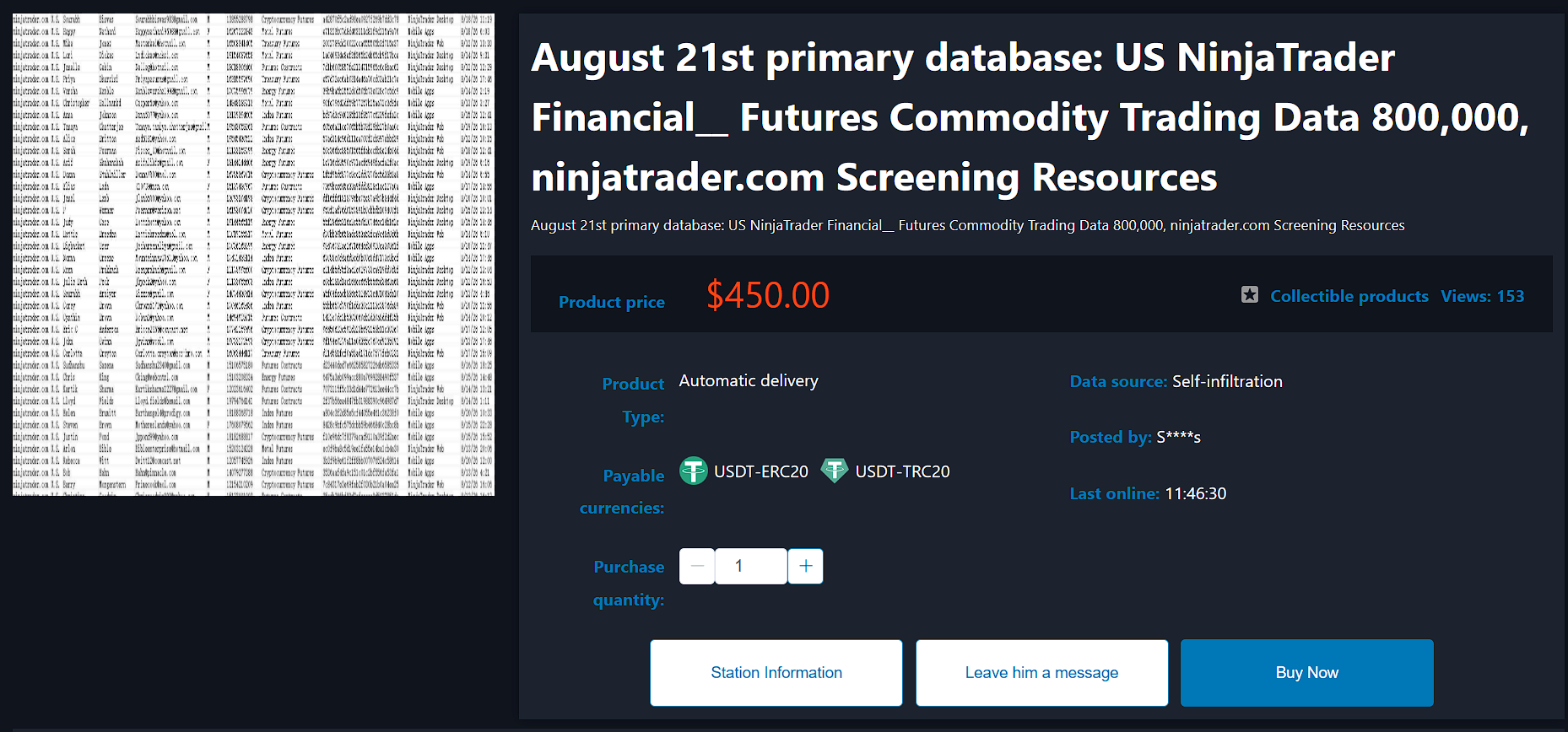 Alleged Sale of NinjaTrader Group Database
