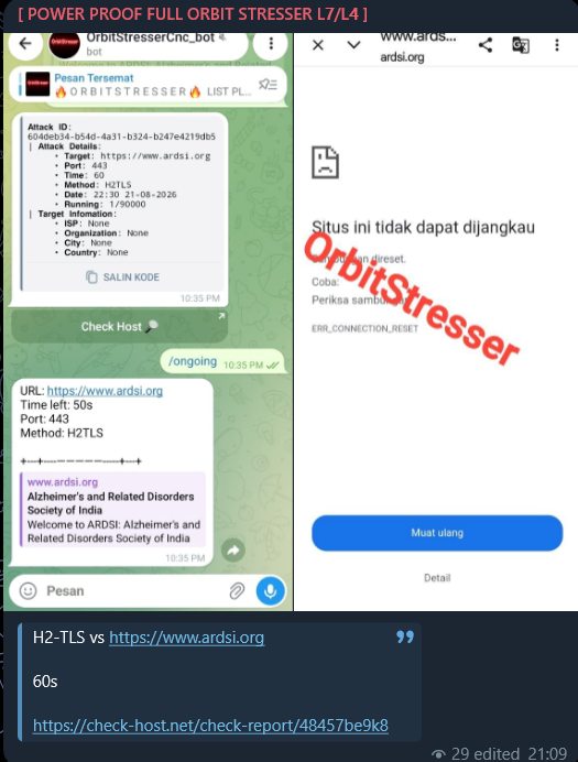 [ POWER PROOF FULL ORBIT STRESSER L7/L4 ] targets the website of Alzheimer’s and Related Disorders Society of India (ARDSI)