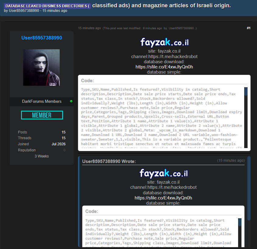 Alleged data breach of fayzak.co.il