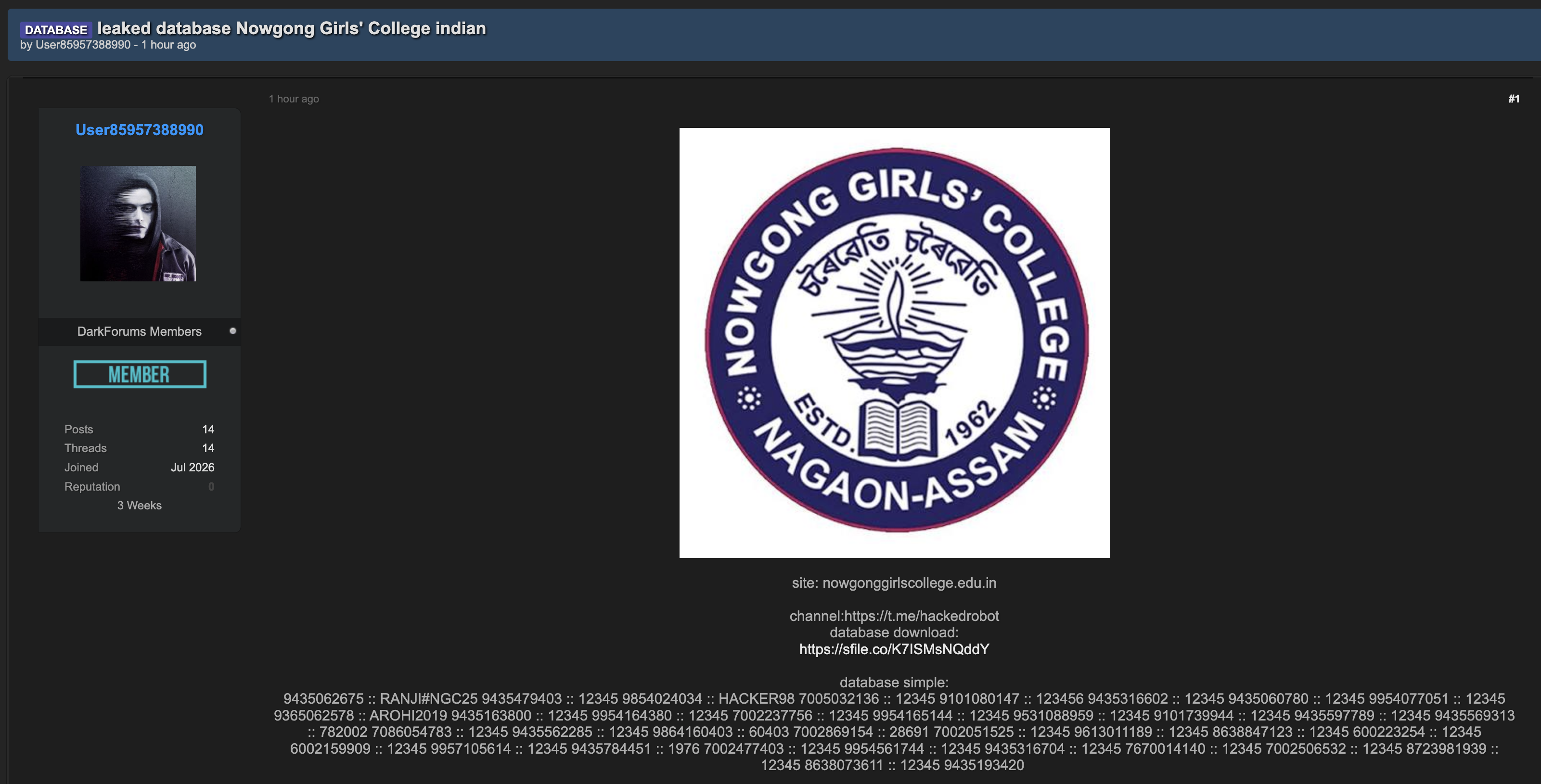 Alleged Data Breach of Nowgong Girls’ College