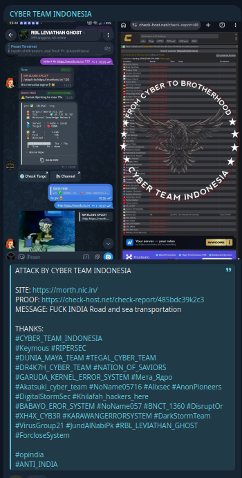 CYBER TEAM INDONESIA targets the website of Ministry of Road Transport & Highways, Government of India