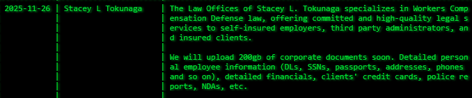 Stacey L.Tokunaga律师事务所成为Akira勒索软件的受害者