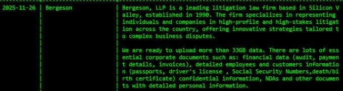 Bergeson，LLP成为Akira勒索软件的受害者