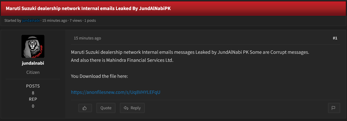 Alleged Leak of Maruti Suzuki Dealership Network Emails