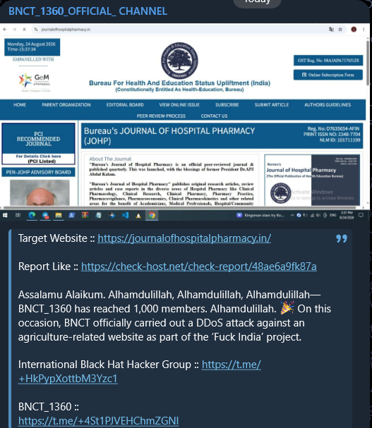 BNCT_1360_OFFICIAL_CHANNEL targets the website of Bureau For Health And Education Status Upliftment