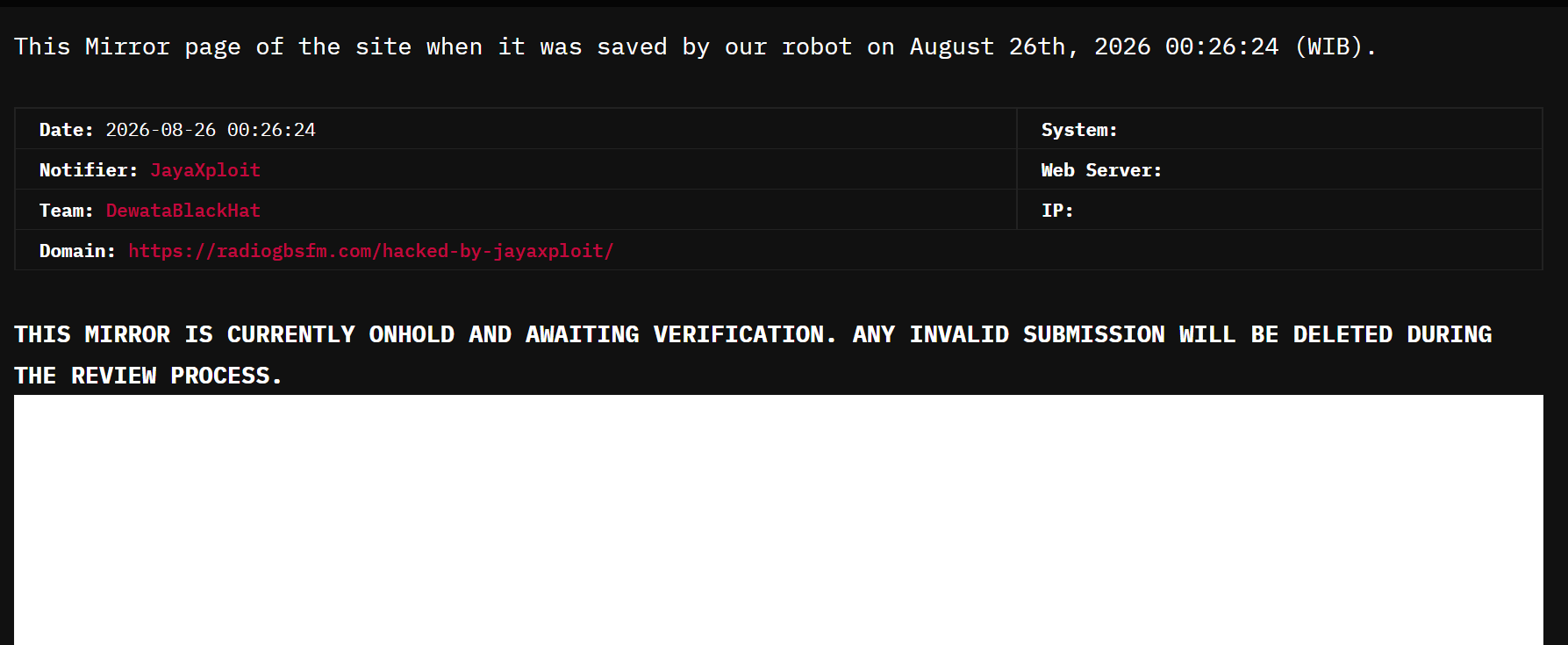 JavaXploit targets the website of PT Radio Genta Bawana Sakti (GBS FM Banyuwangi)