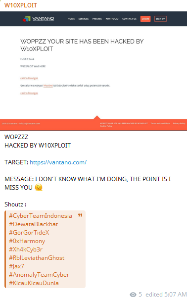 W10XPLOIT targets the website of Vantano