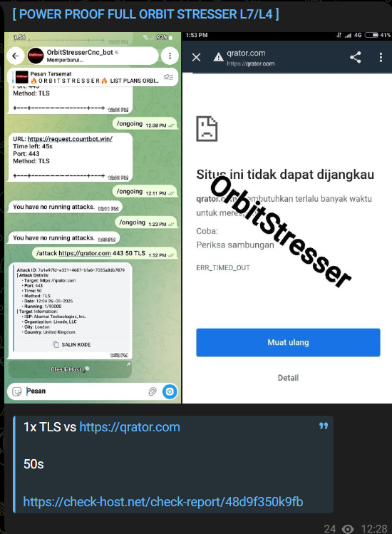 [ POWER PROOF FULL ORBIT STRESSER L7/L4 ] targets the website of Qrator Ltd