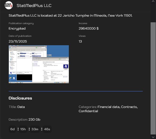 StatMedPlus LLC成为Sinobi勒索软件的受害者