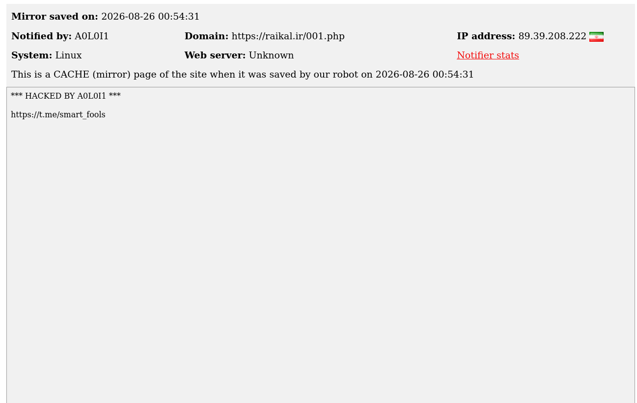 A0L0I1 targets the website of raikal.ir