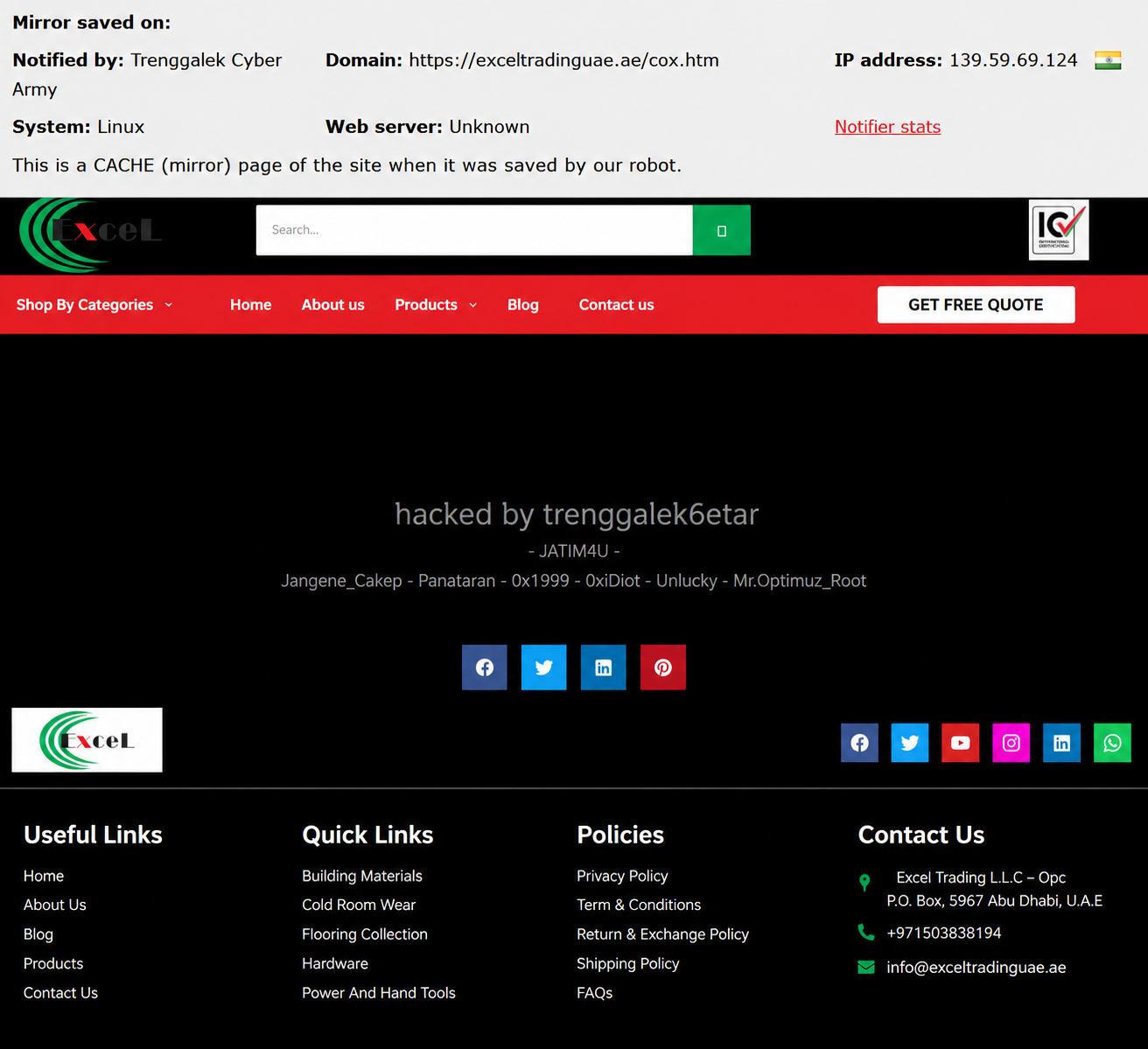 Trenggalek Cyber Army targets the website of Excel Trading LLC