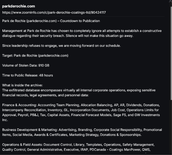 Park Derochie falls victim to CHAOS ransomware