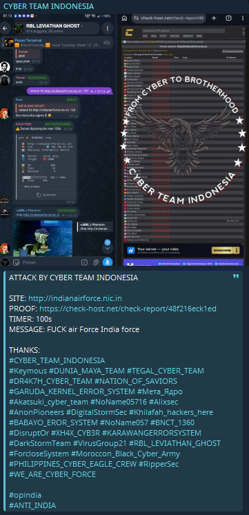 CYBER TEAM INDONESIA targets the website of Indian Air Force