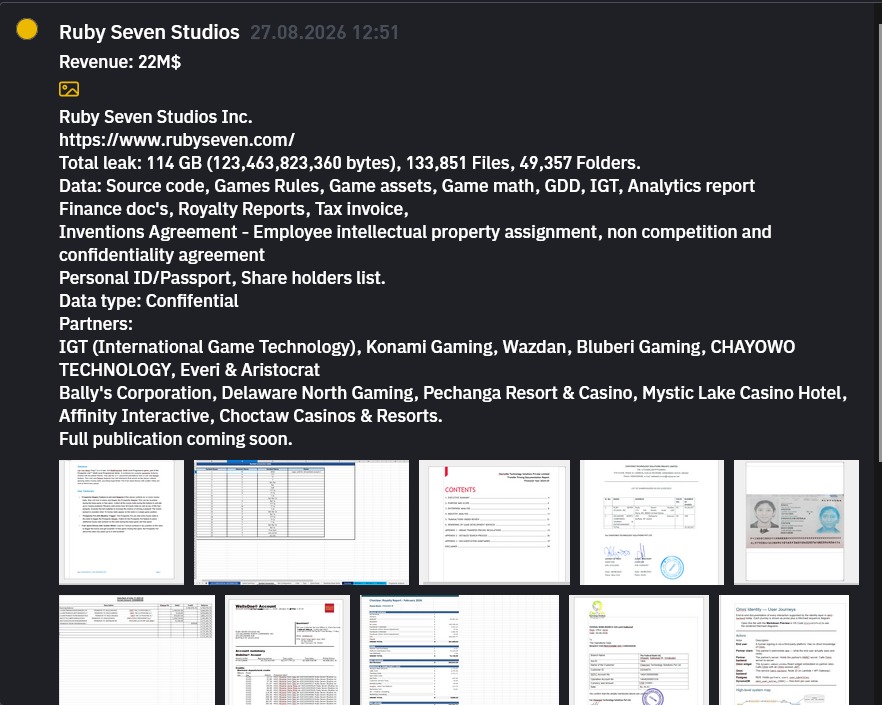 Ruby Seven Studios, Inc. falls victim to INC RANSOM Ransomware