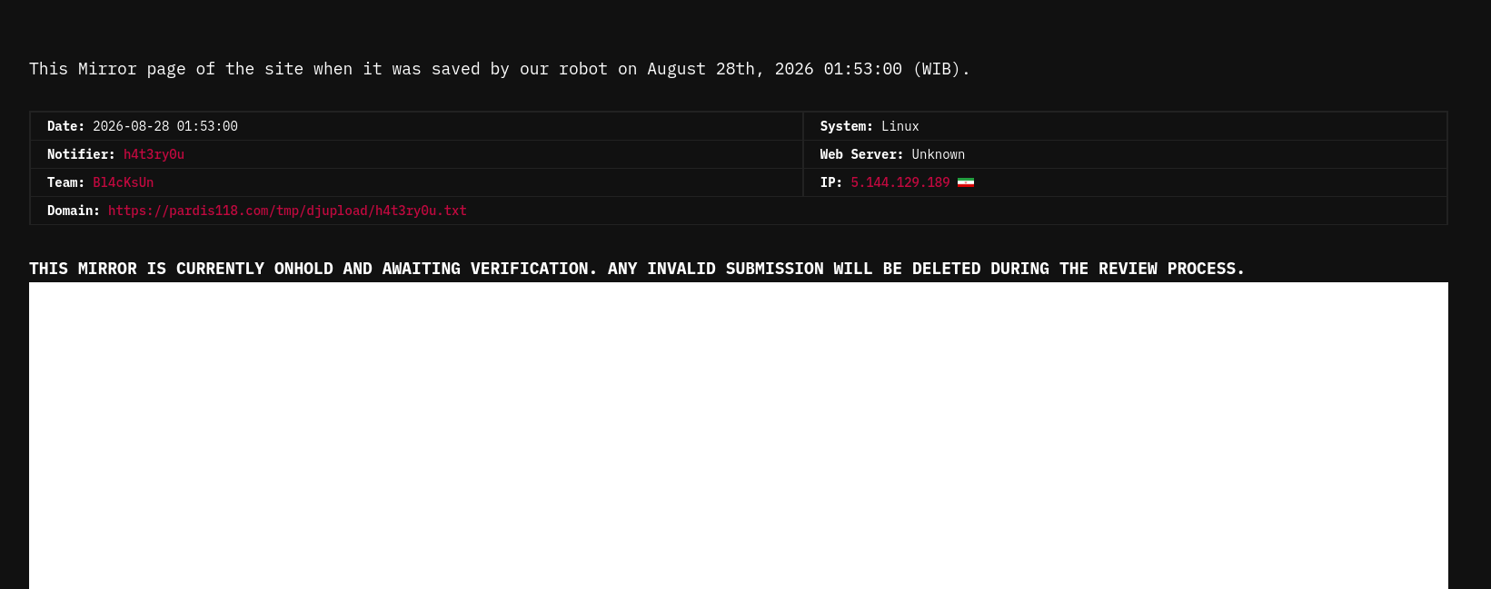 h4t3ry0u targets the website of Pardis 118