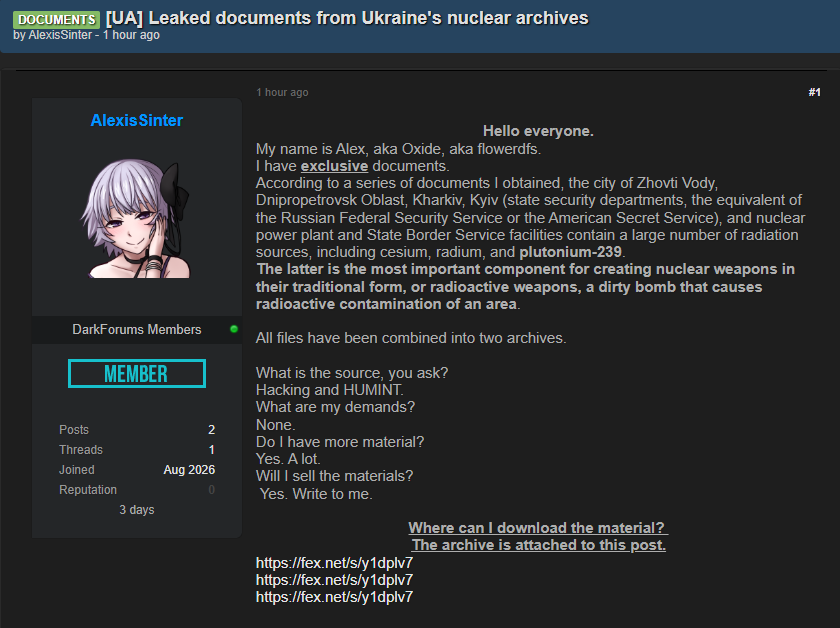 Alleged leak of Nuclear-related documents from Ukraine