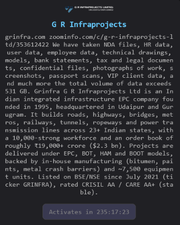 G R Infraprojects Limited Falls Victim to The Gentlemen Ransomware