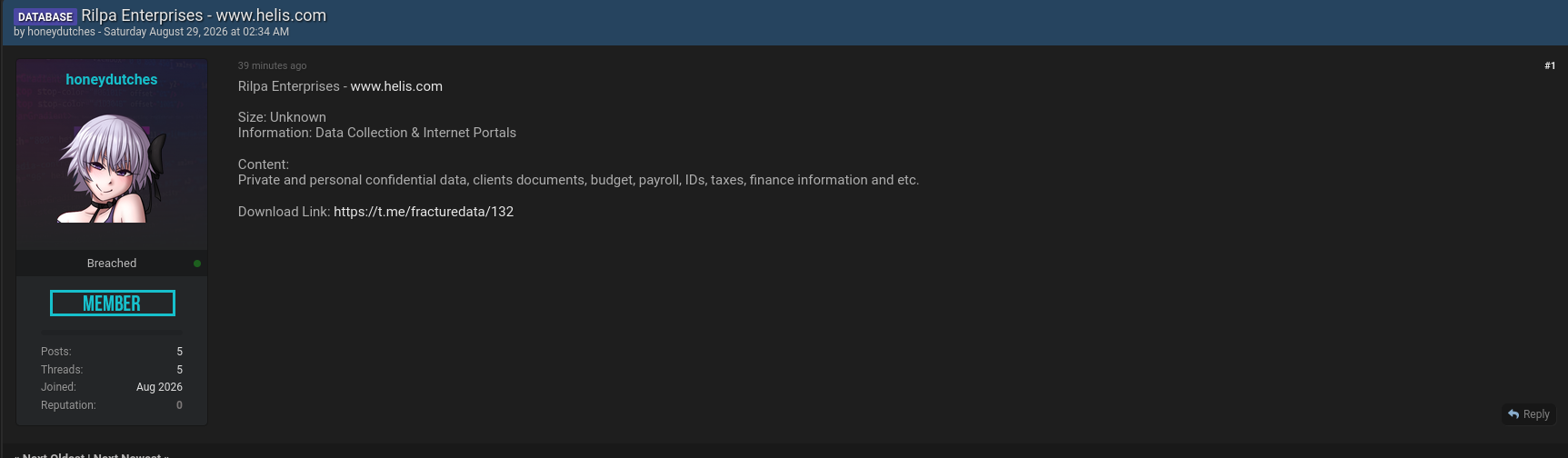 Alleged data breach of Rilpa Enterprises