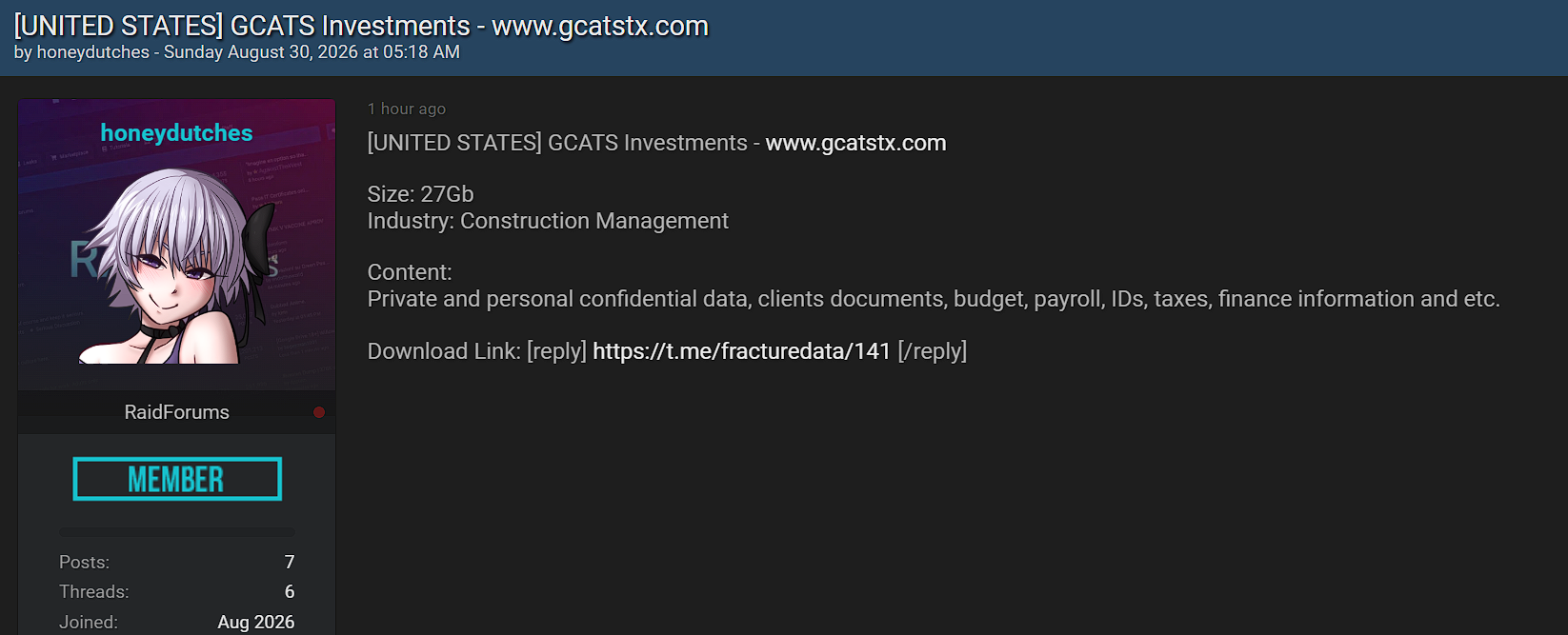 Alleged Data Leak of GCATS Investments