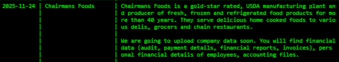 主席食品公司成为Akira勒索软件的受害者