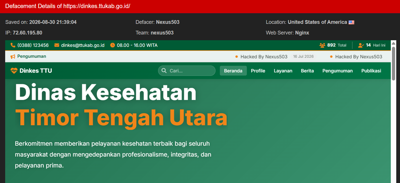 Nexus503 targets the website of North Central Timor Regency Health Office