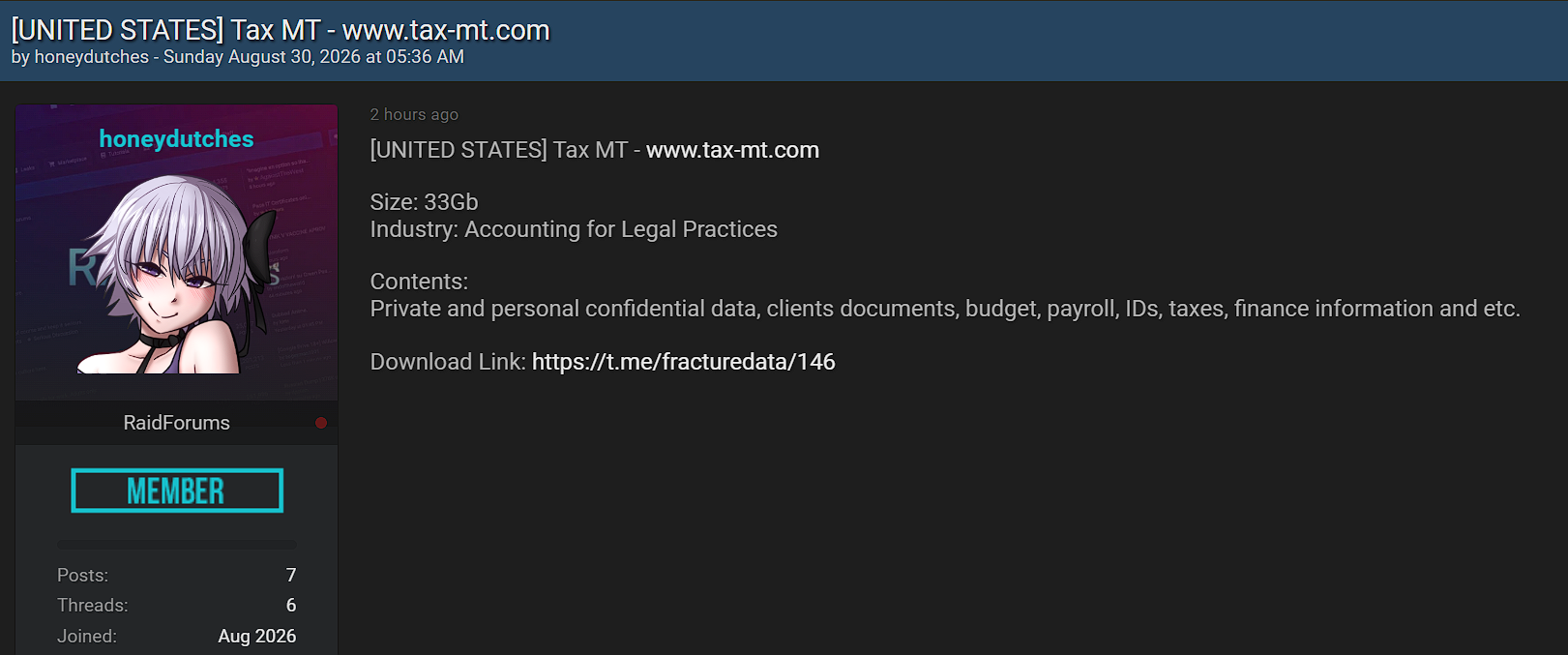 Alleged Data Leak of Tax-MT PLLC