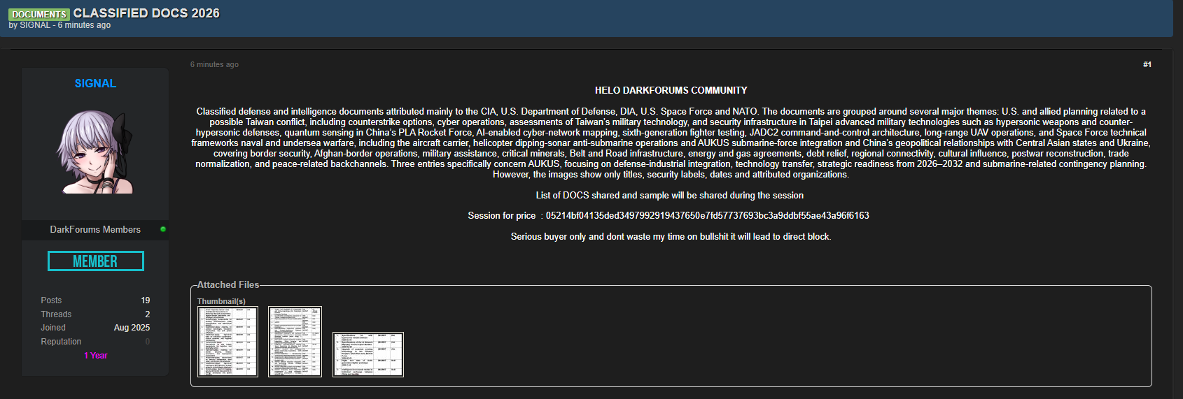 Alleged data breach of classified Central Intelligence Agency documents