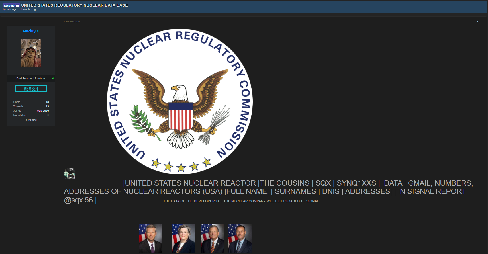 Alleged data breach of U.S. Nuclear Regulatory Commission