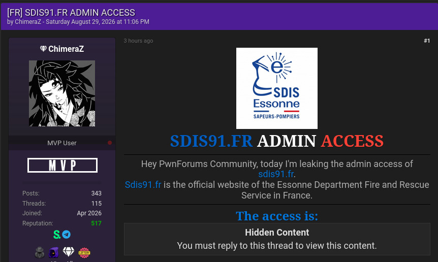 Alleged sale of unauthorized admin access to SDIS 91