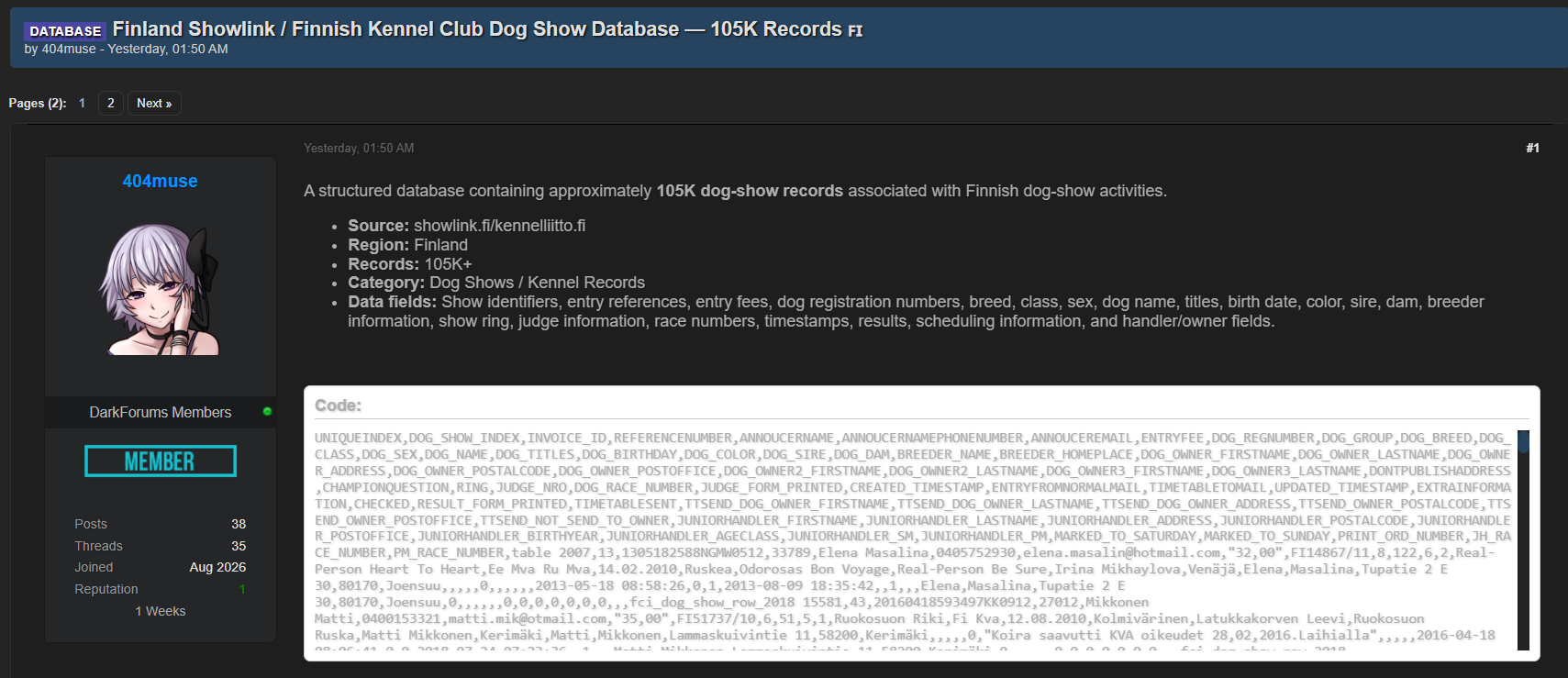 Alleged data leak of Suomen Kennelliitto