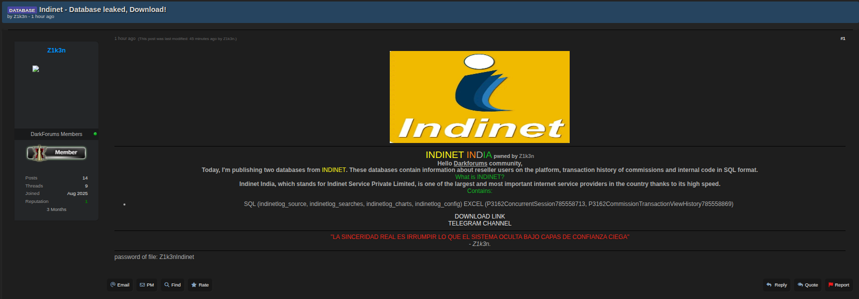 Indinet Service Private Limited涉嫌数据外泄