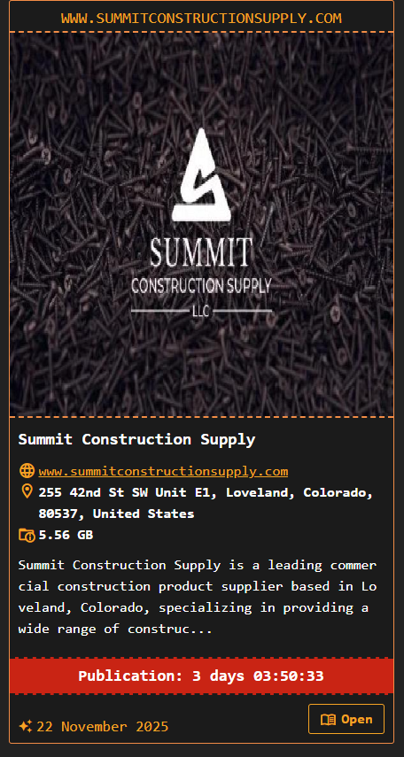 Summit Construction Supply成为DragonForce勒索软件的受害者