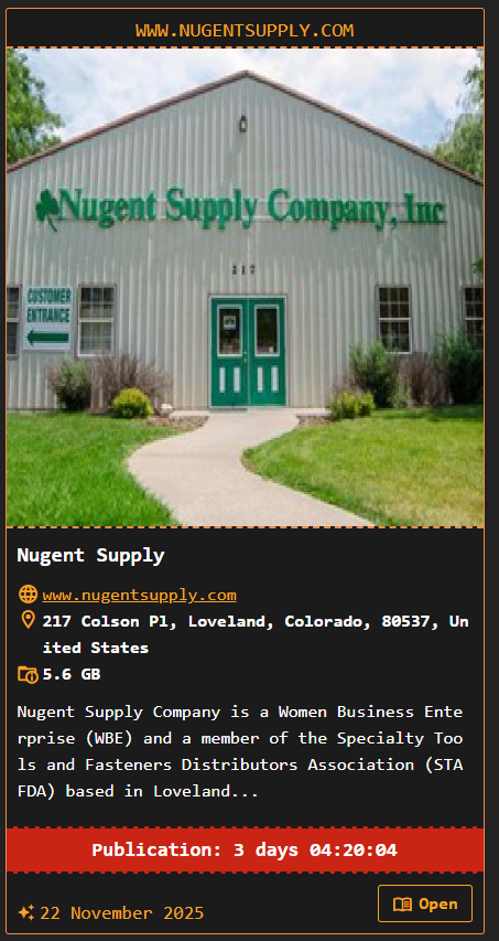 INC.Nugent Supply Co.成为DragonForce勒索软件的受害者