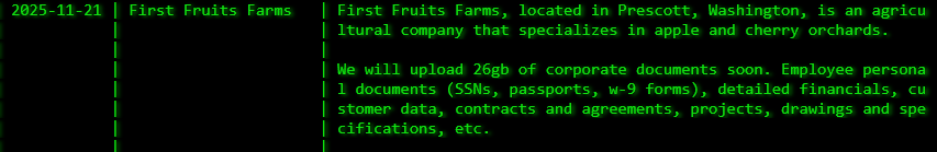 FirstFruits Farms LLC成为Akira勒索软件的受害者