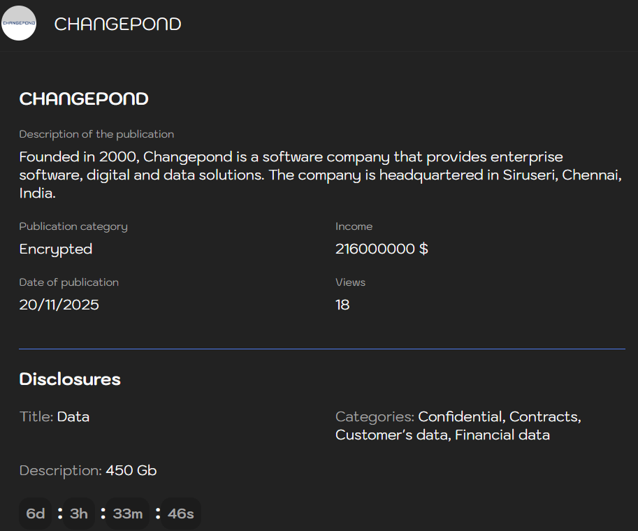 Changepond Technologies成为Sinobi勒索软件的受害者